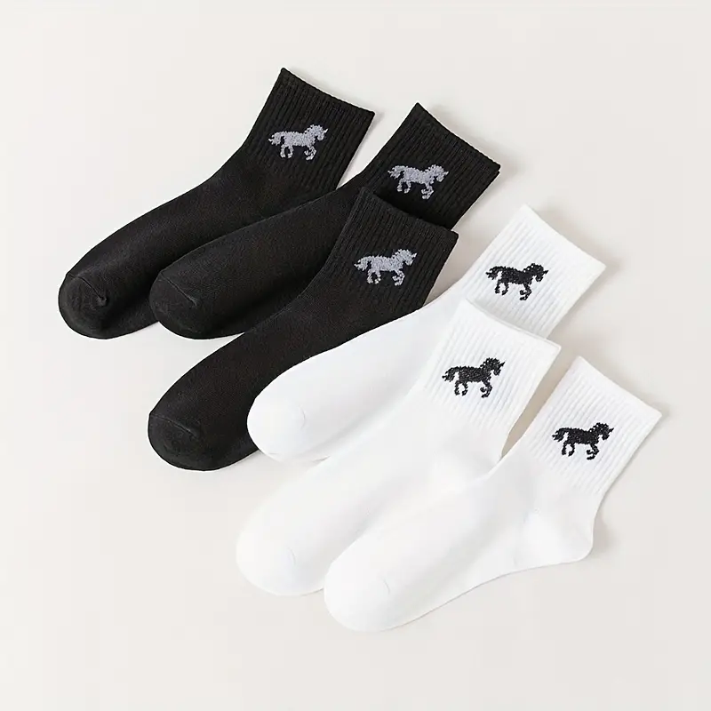 6 Pairs Woman's Horse Pattern Ribbed Socks